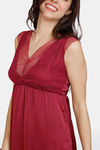 Zivame Paradise Garden Woven Mid Length Nightdress - Beet Red — thumbnail 5
